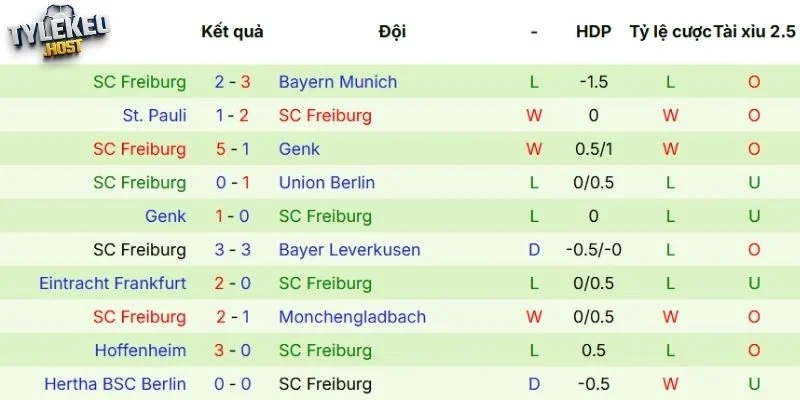 Phong độ của Freiburg